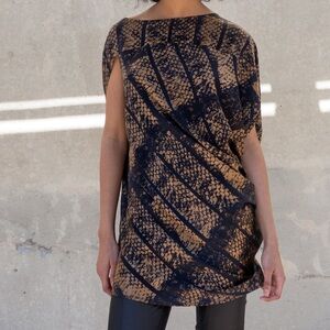 Zero + Maria Cornejo Bronze Draped Silk Tunic Top Mini Dress Sz M